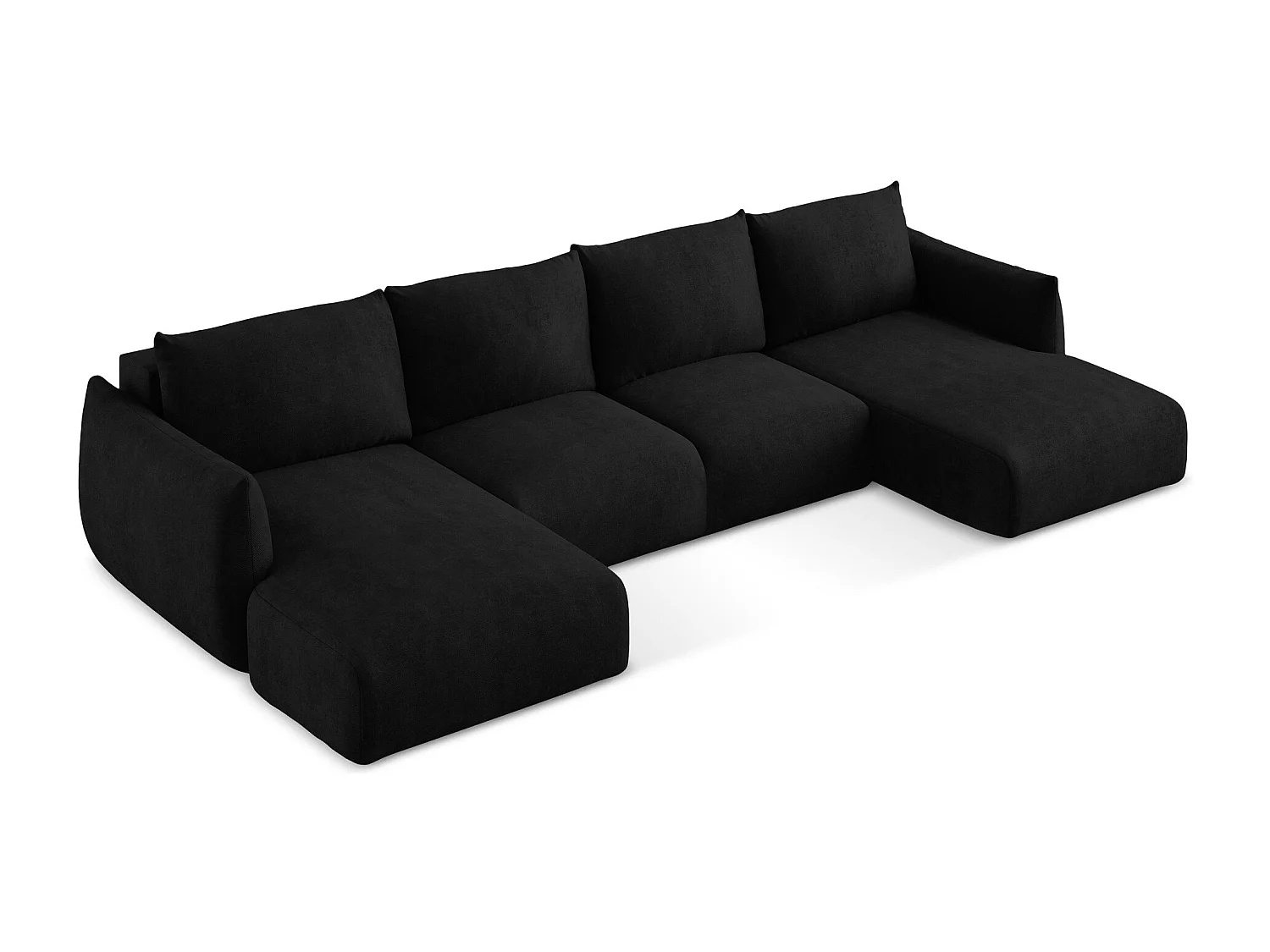 Canapé panoramique 4 places convertible en tissu chenille - noir - LEILA