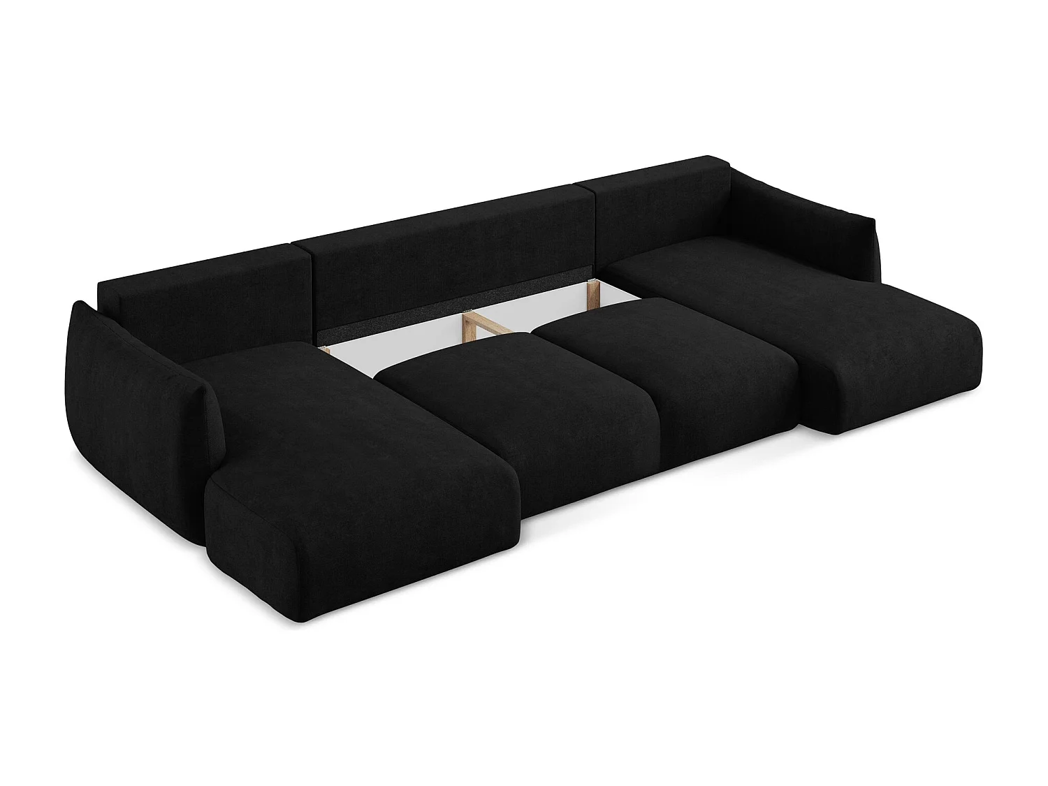 Canapé panoramique 4 places convertible en tissu chenille - noir - LEILA