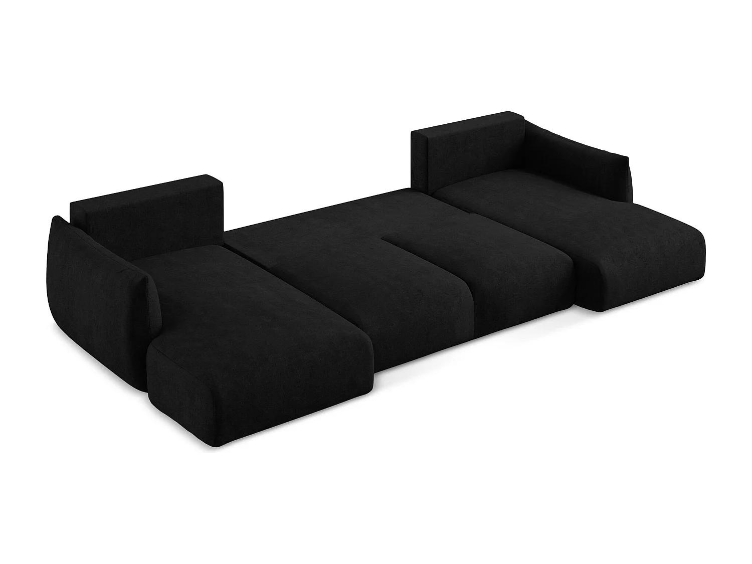 Canapé panoramique 4 places convertible en tissu chenille - noir - LEILA