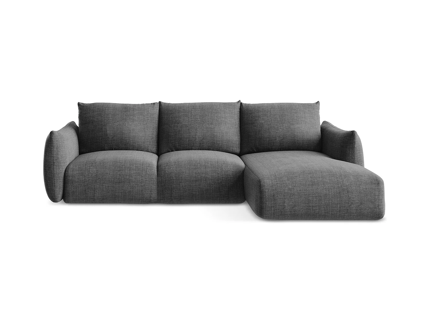 Canapé d'angle droit convertible en tissu texturé - gris foncé - LEILA