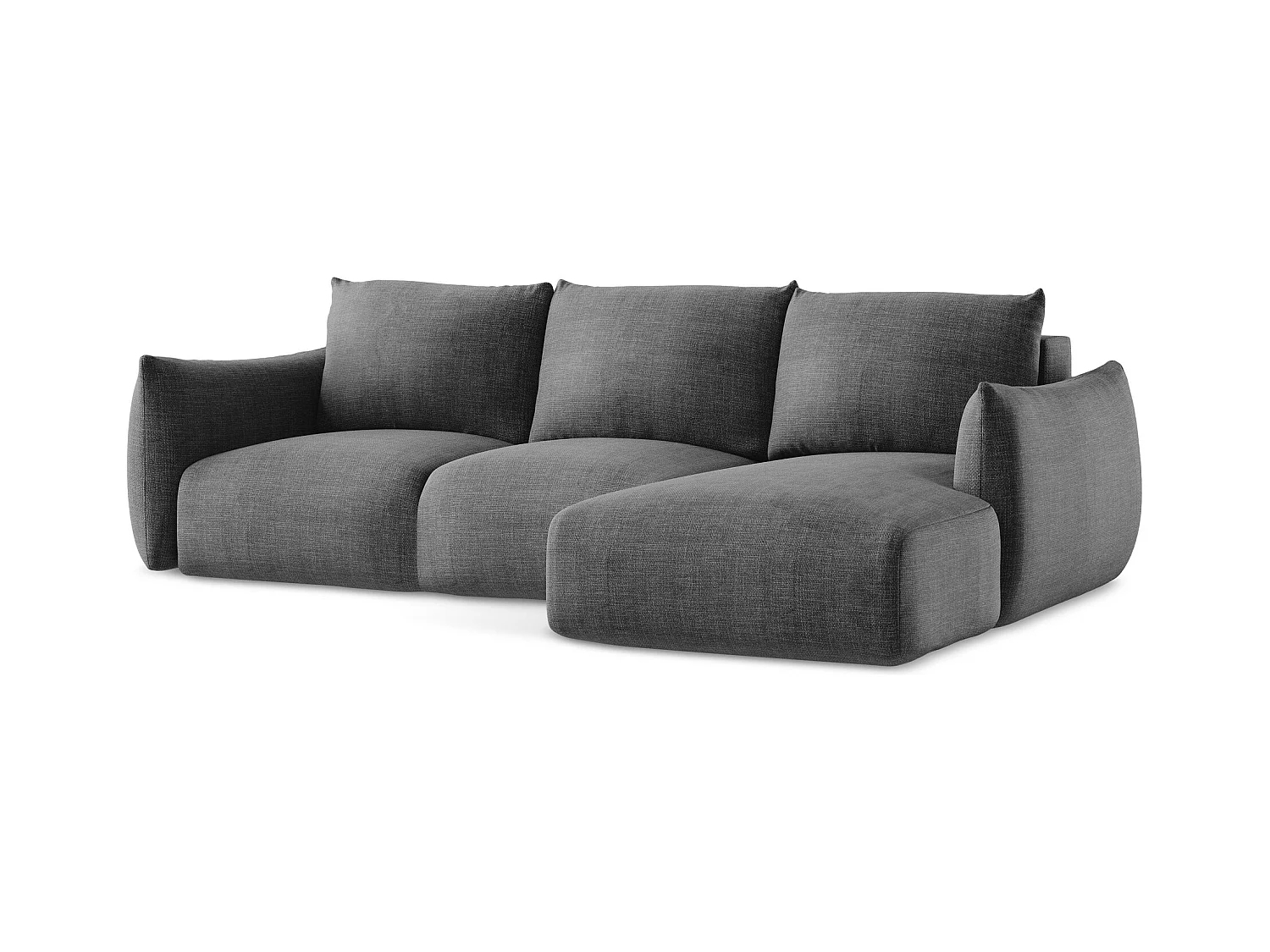 Canapé d'angle droit convertible en tissu texturé - gris foncé - LEILA