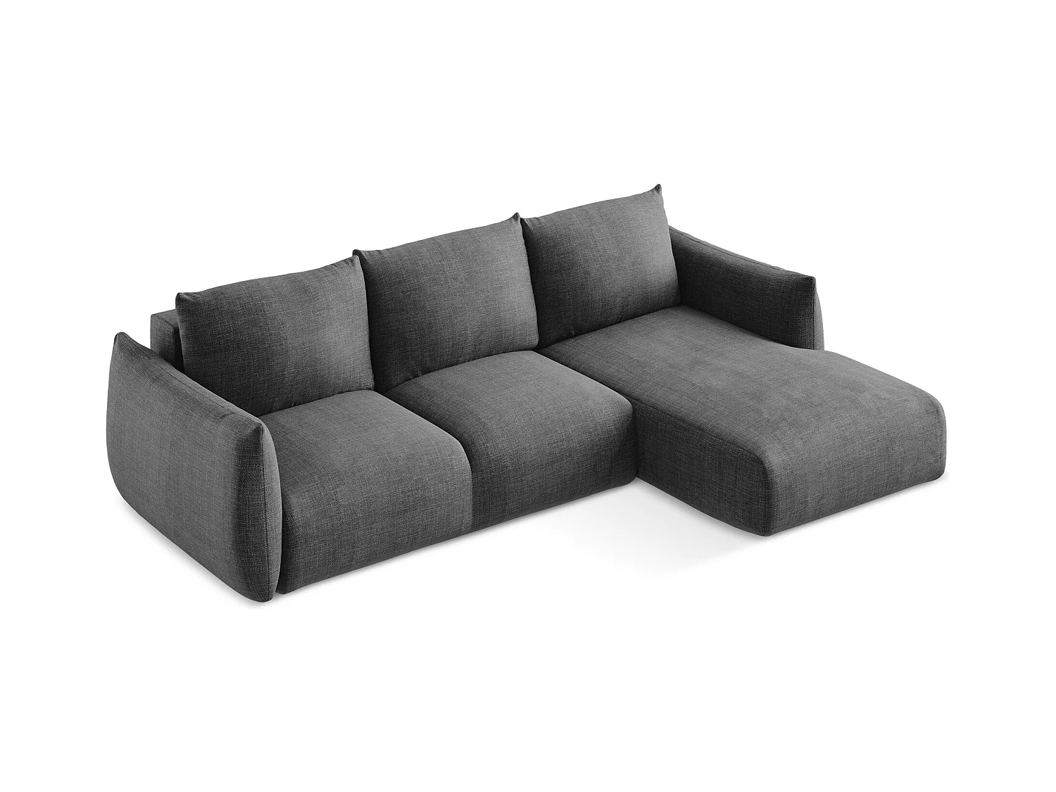 Canapé d'angle droit convertible en tissu texturé - gris foncé - LEILA