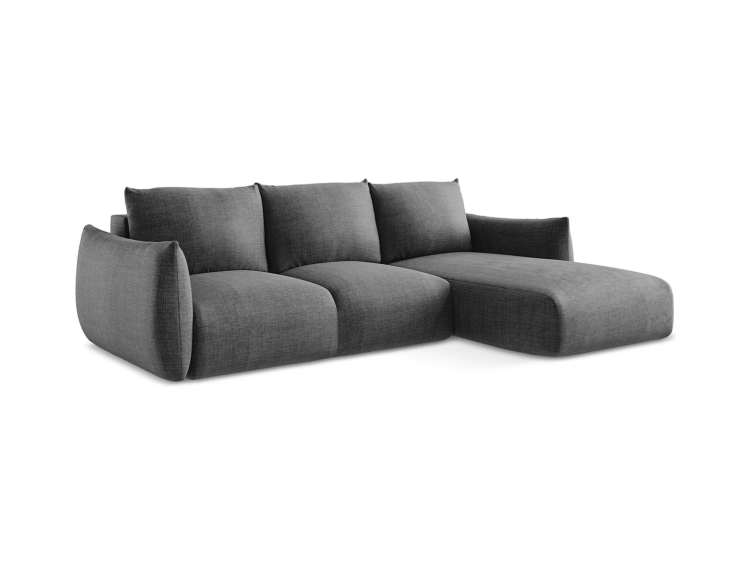 Ecksofa mit Schlaffunktion - Ecke Rechts - Strukturstoff - Dunkelgrau - LEILA