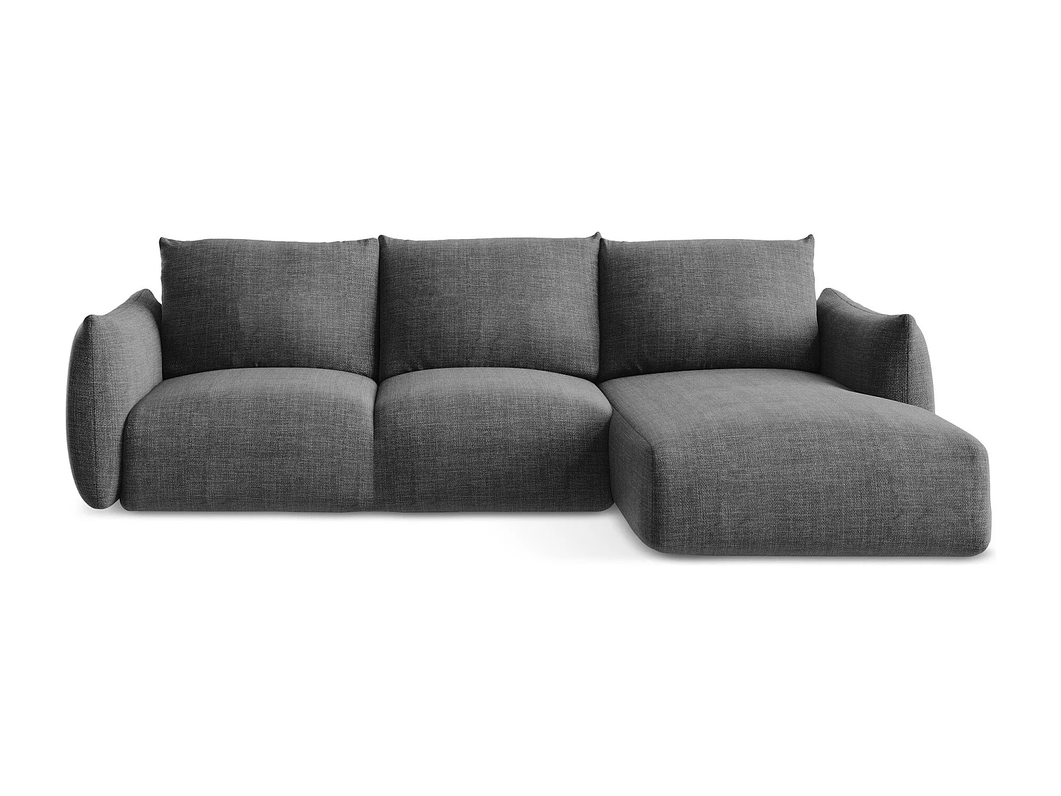 Canapé d'angle droit convertible en tissu texturé - gris foncé - LEILA