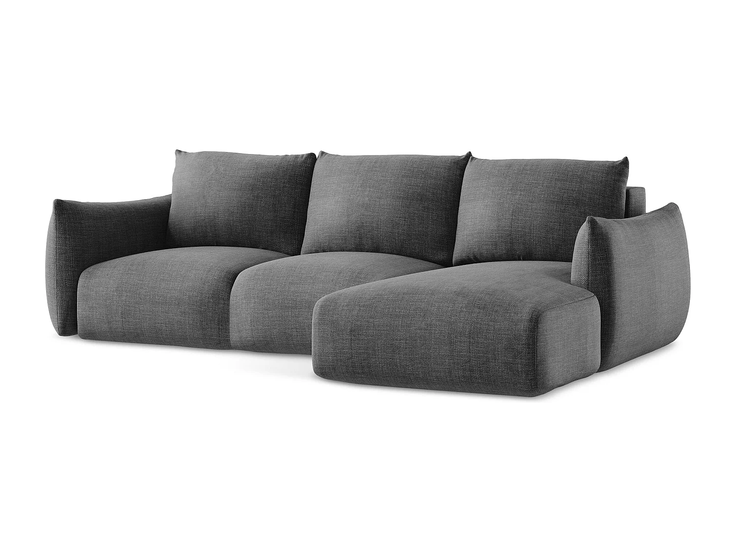 Canapé d'angle droit convertible en tissu texturé - gris foncé - LEILA