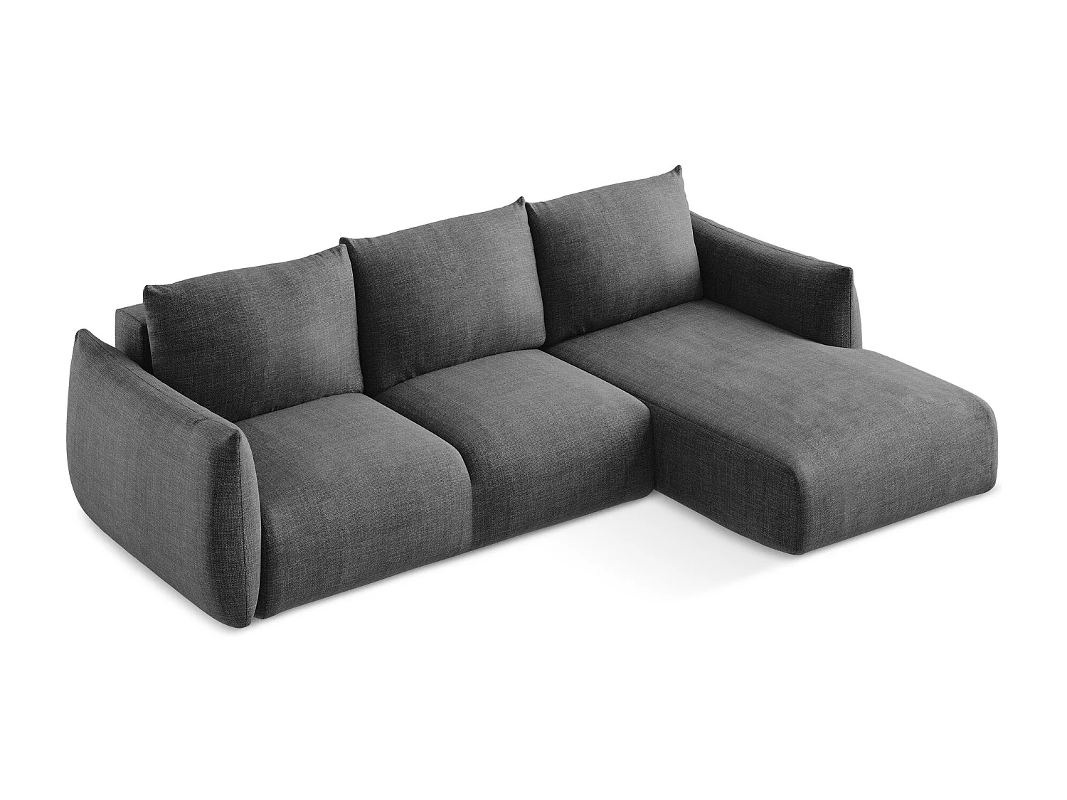 Canapé d'angle droit convertible en tissu texturé - gris foncé - LEILA