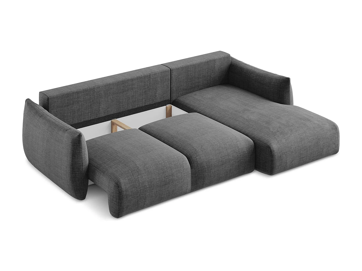 Canapé d'angle droit convertible en tissu texturé - gris foncé - LEILA