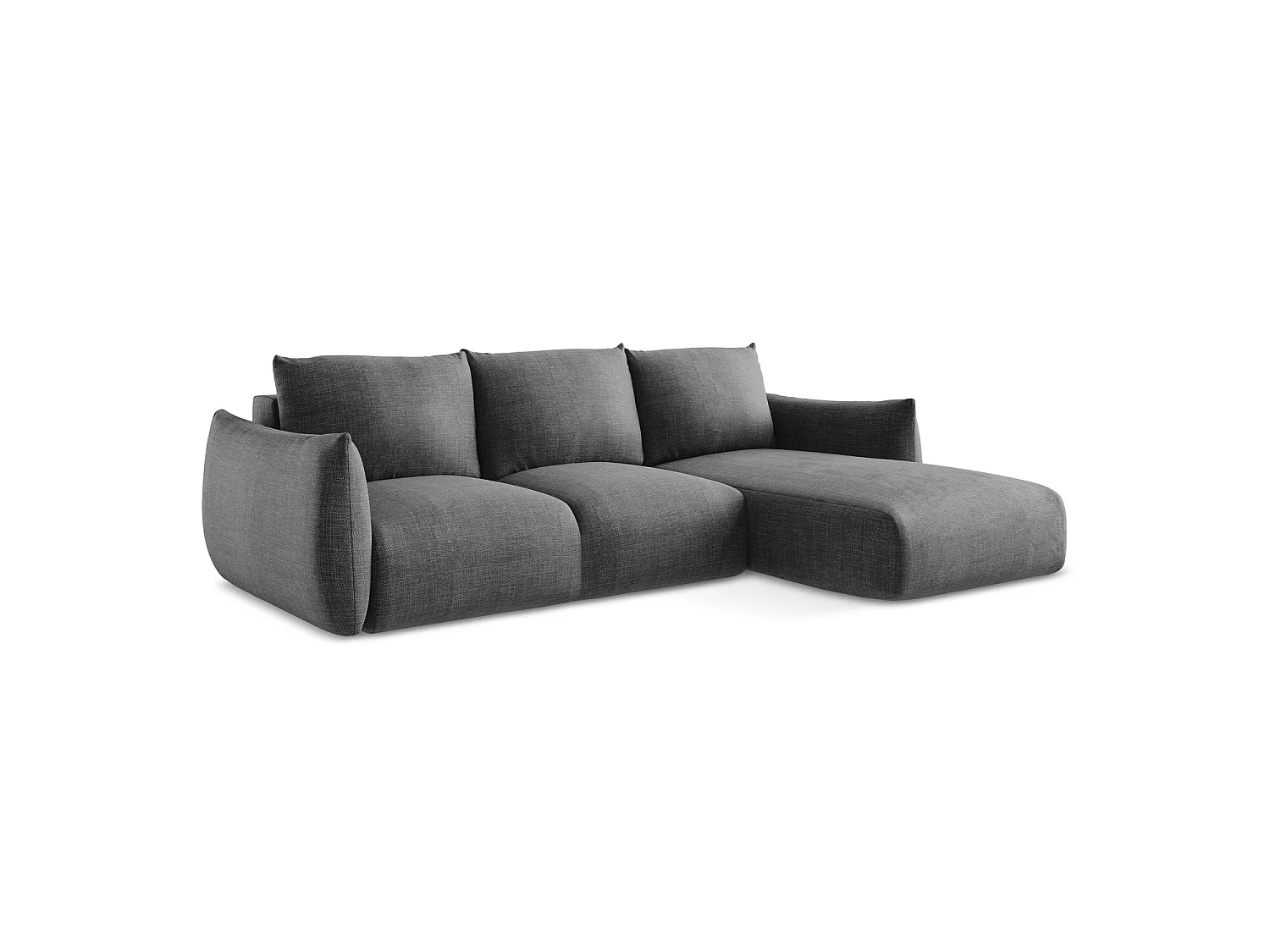 Canapé d'angle droit convertible en tissu texturé - gris foncé - SAVONA