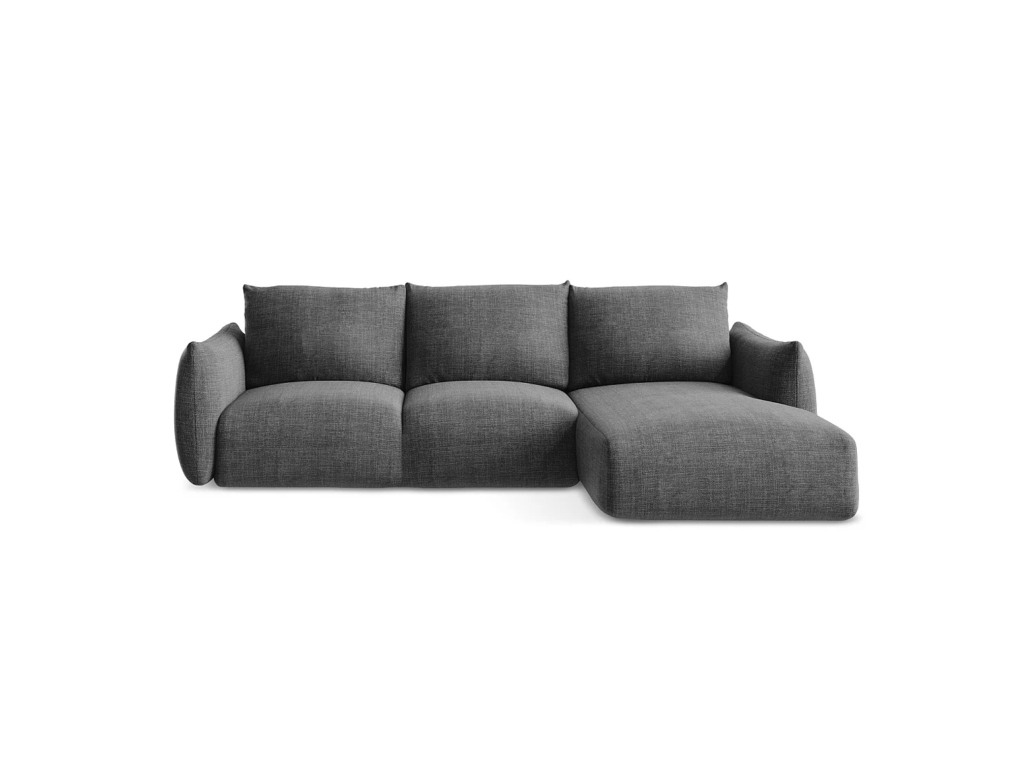 Canapé d'angle droit convertible en tissu texturé - gris foncé - SAVONA