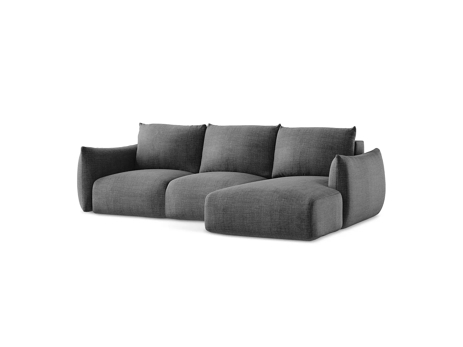 Canapé d'angle droit convertible en tissu texturé - gris foncé - SAVONA