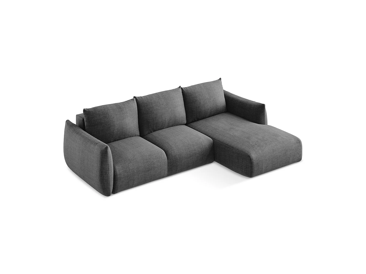 Canapé d'angle droit convertible en tissu texturé - gris foncé - SAVONA