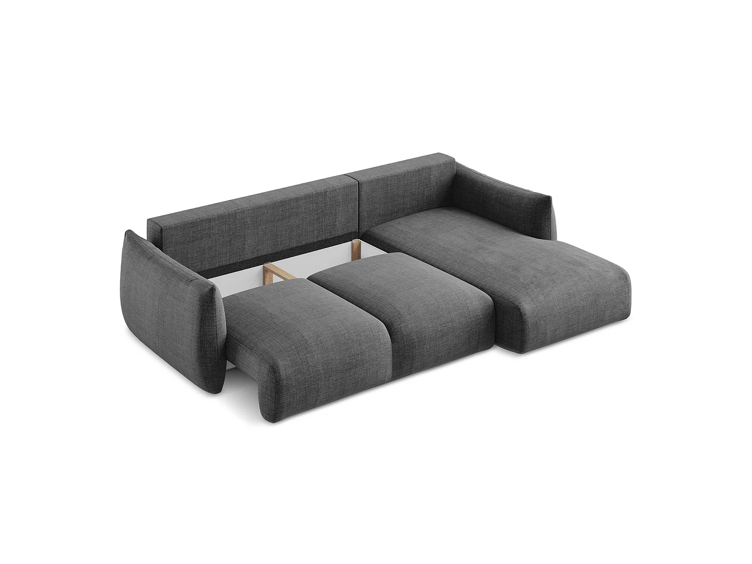 Canapé d'angle droit convertible en tissu texturé - gris foncé - SAVONA