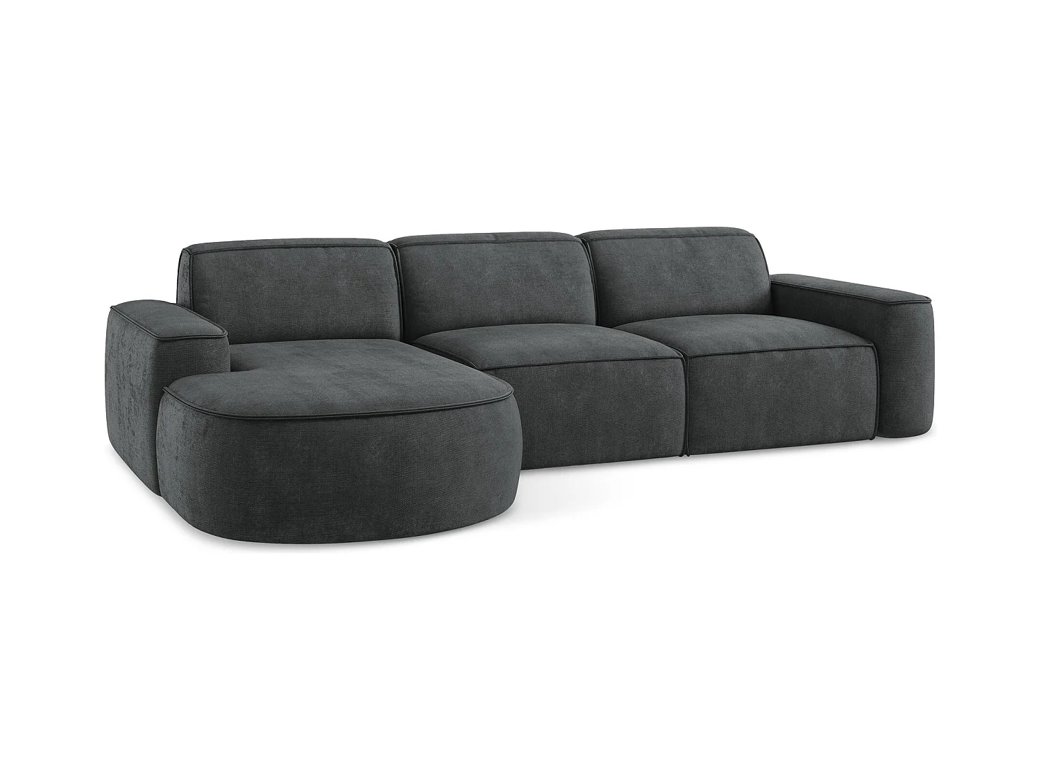 Canapé d'angle 3 places modulaire gauche en tissu chenille - gris foncé - OMAO