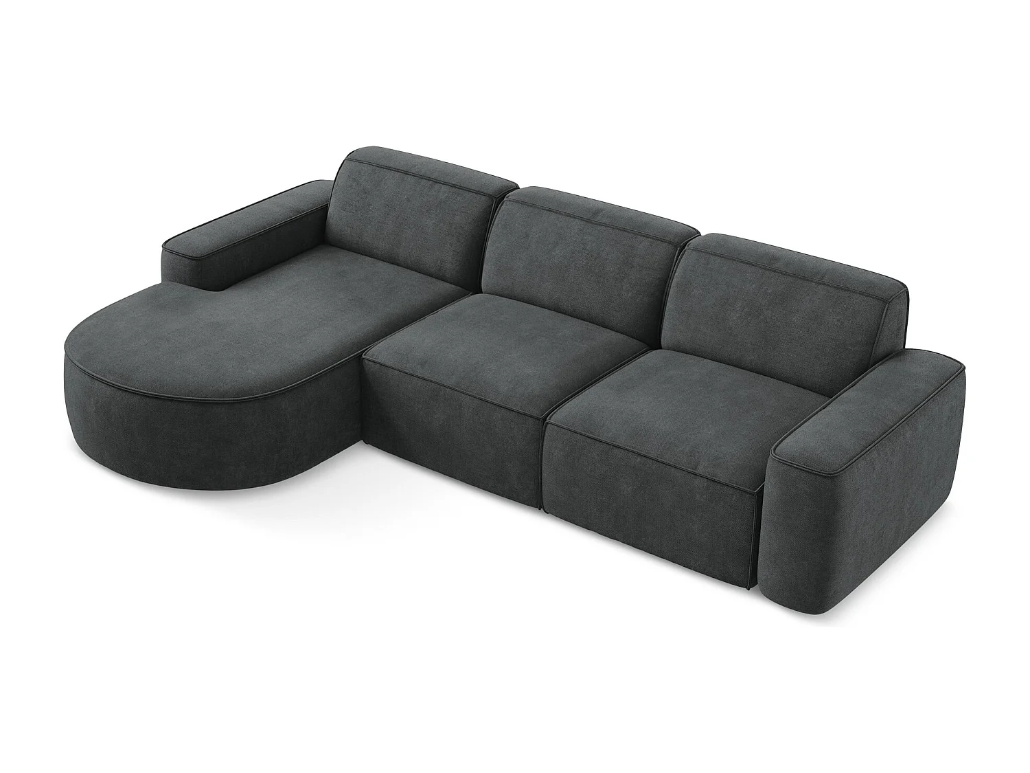 Canapé d'angle 3 places modulaire gauche en tissu chenille - gris foncé - OMAO