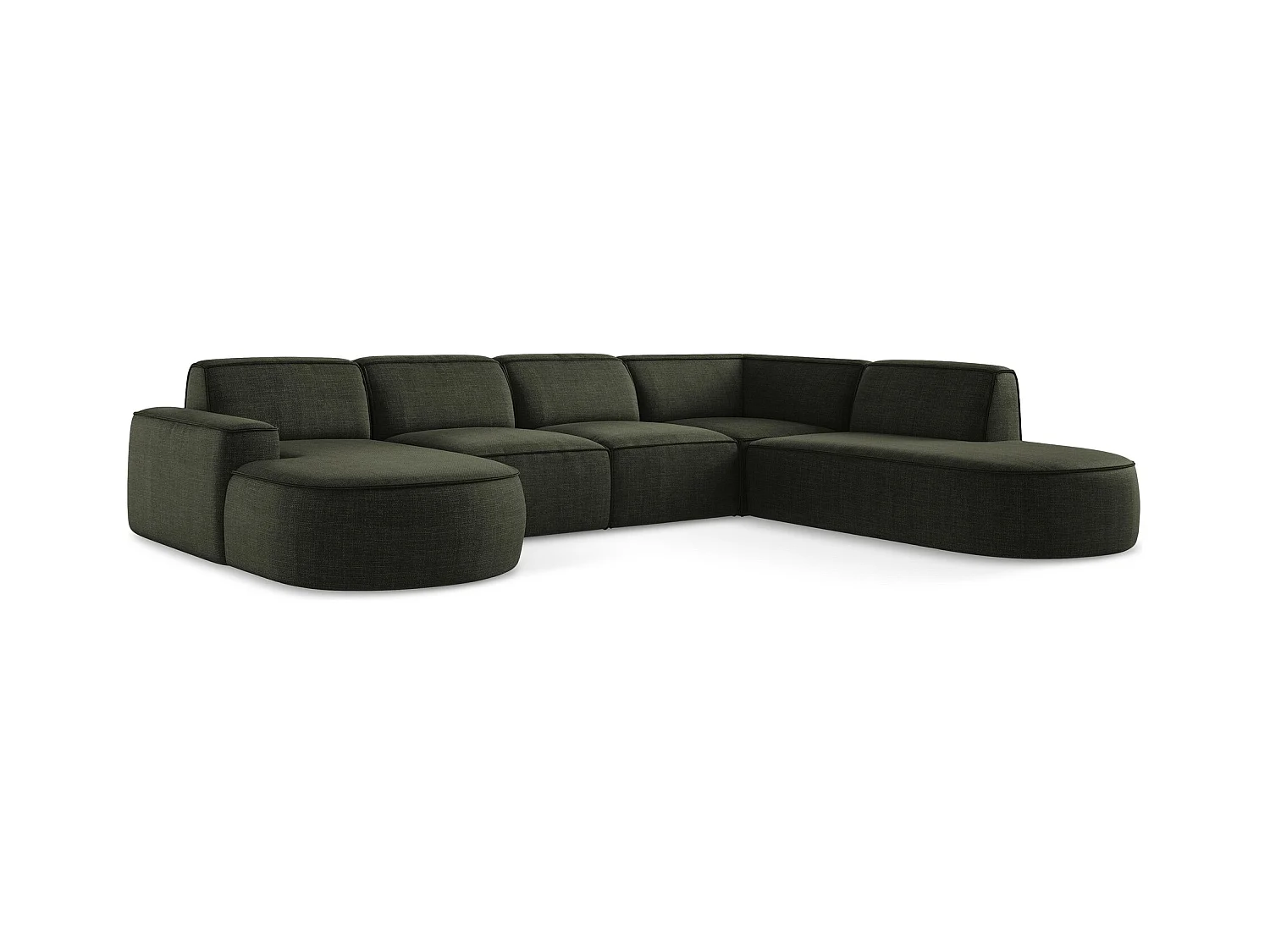 Canapé panoramique 5 places modulaire en tissu texturé - olive - OMAO