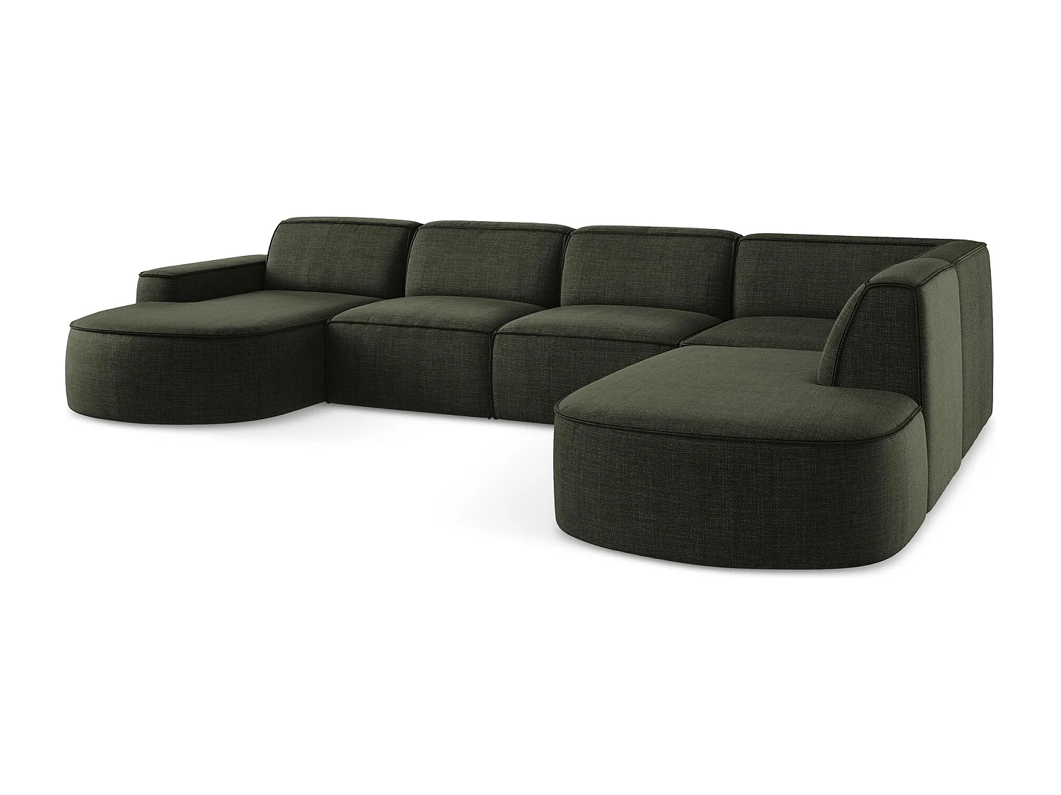 Canapé panoramique 5 places modulaire en tissu texturé - olive - OMAO