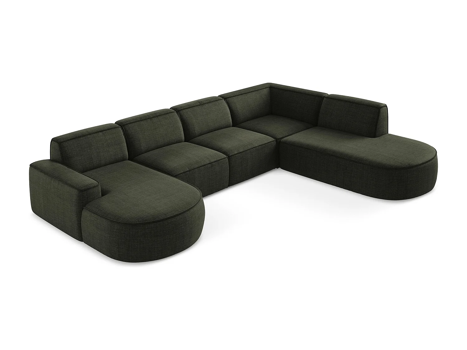 Canapé panoramique 5 places modulaire en tissu texturé - olive - OMAO