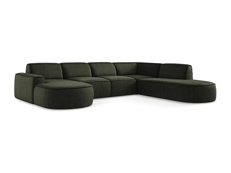 Sofa modułowa panoramiczna - z tkaniny strukturalnej - oliwkowy - OMAO