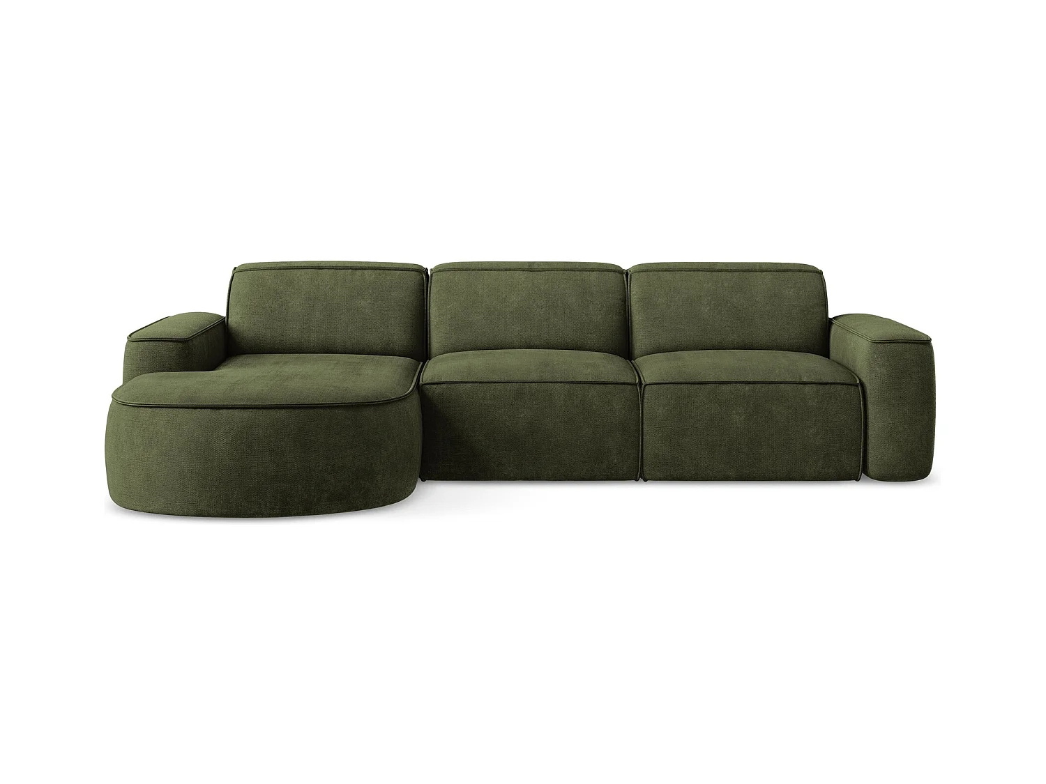 Canapé d'angle 3 places modulaire gauche en tissu chenille - olive - OMAO