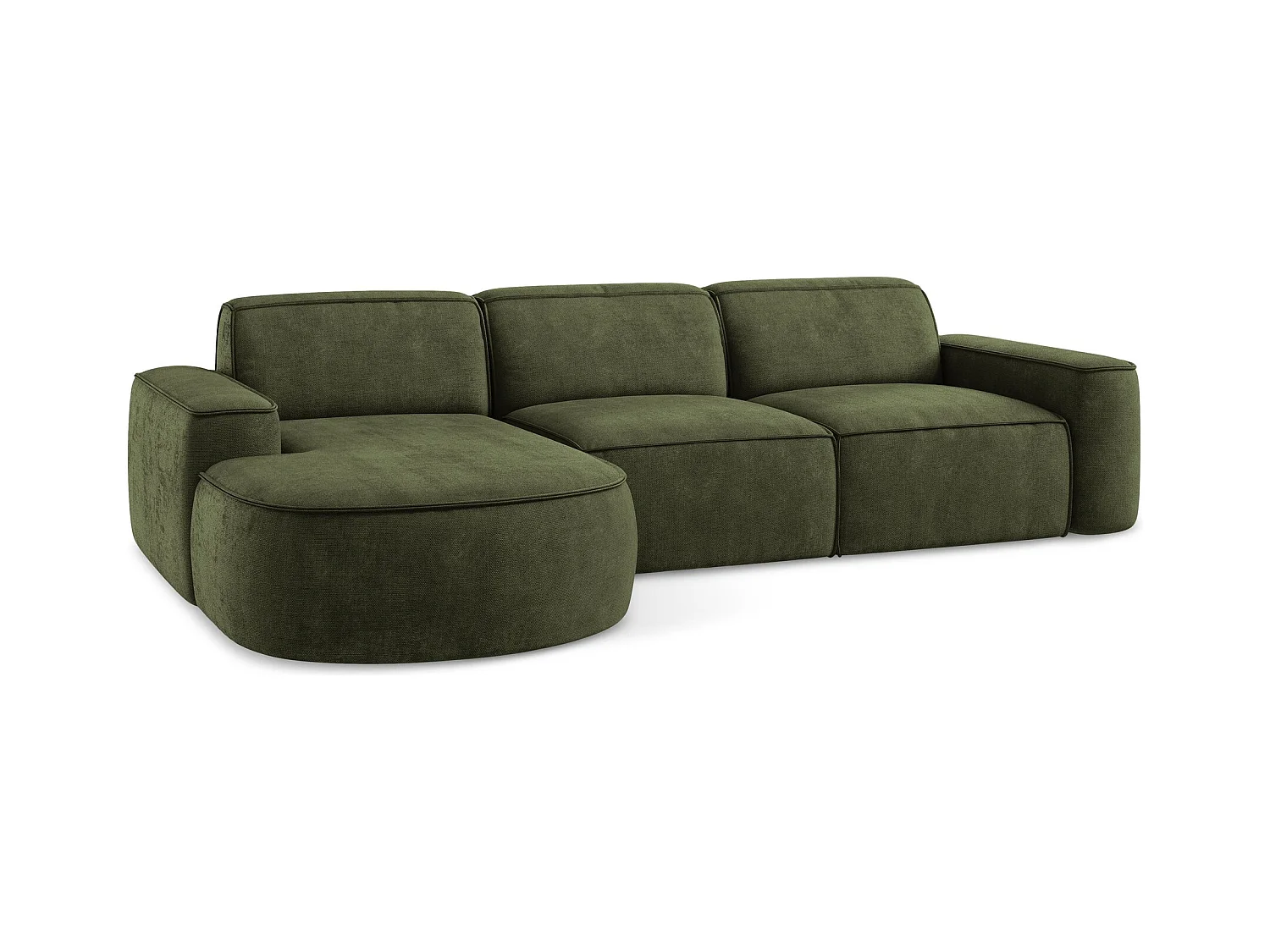 Canapé d'angle 3 places modulaire gauche en tissu chenille - olive - OMAO