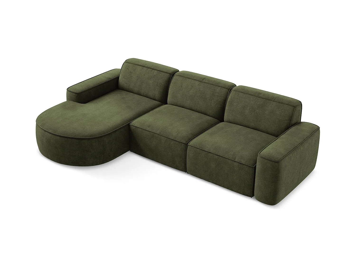 Canapé d'angle 3 places modulaire gauche en tissu chenille - olive - OMAO
