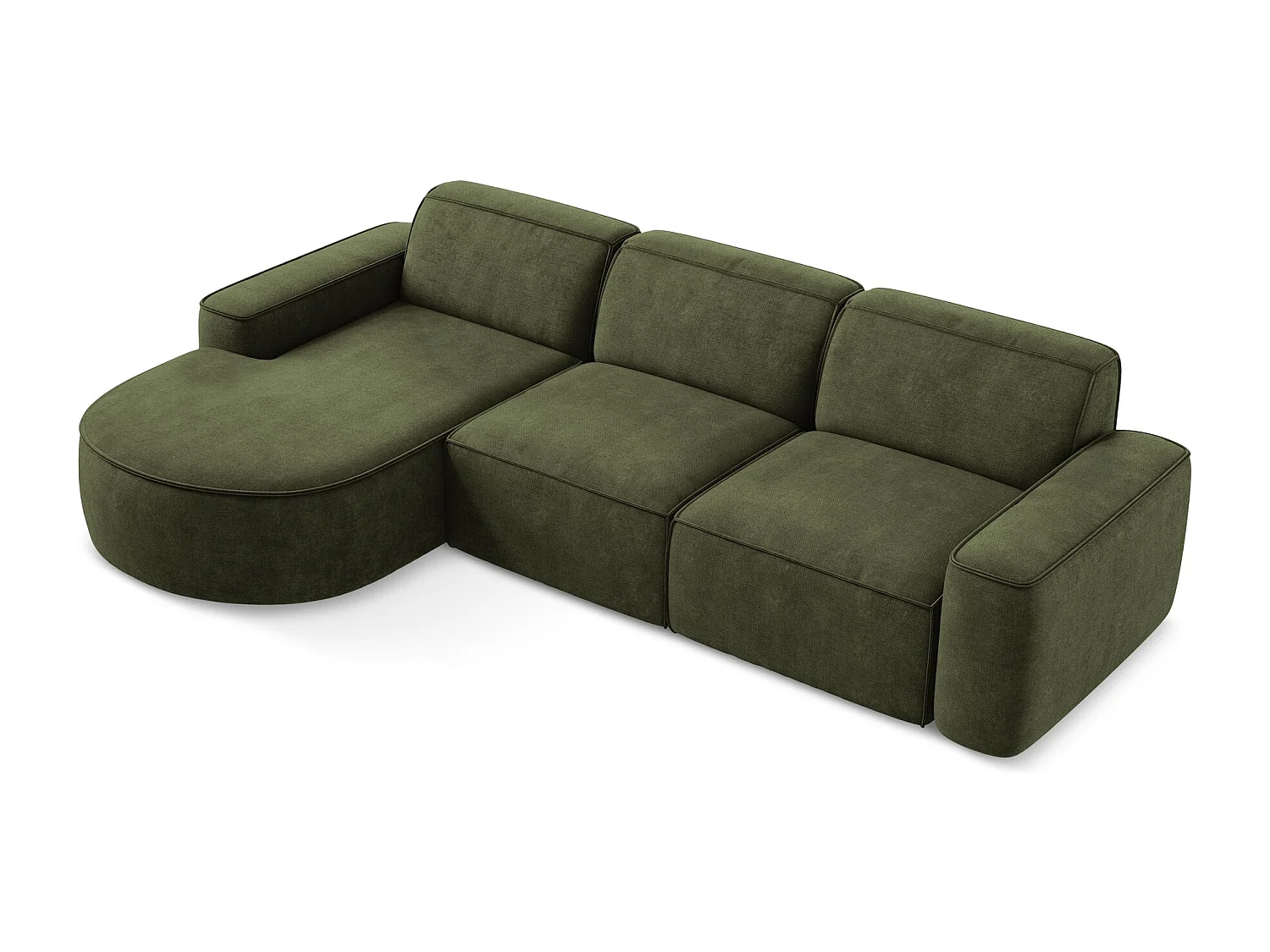 Canapé d'angle 3 places modulaire gauche en tissu chenille - olive - OMAO