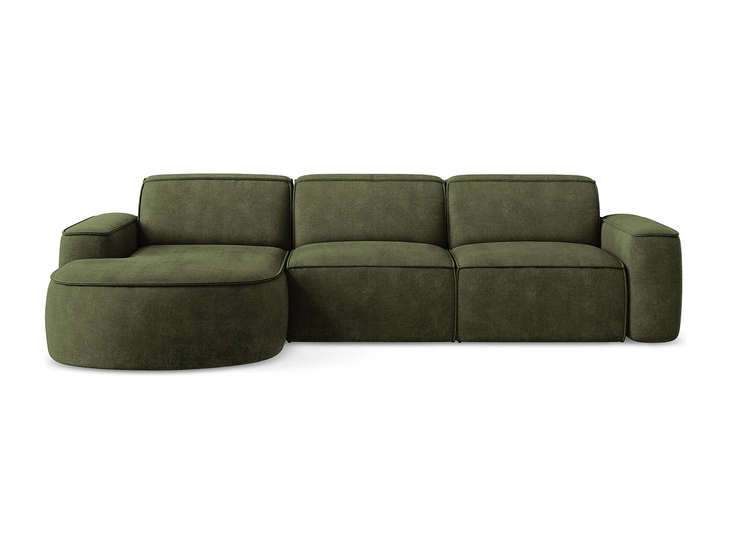 Modulaire hoekbank links van olijf chenille stof - OMAO