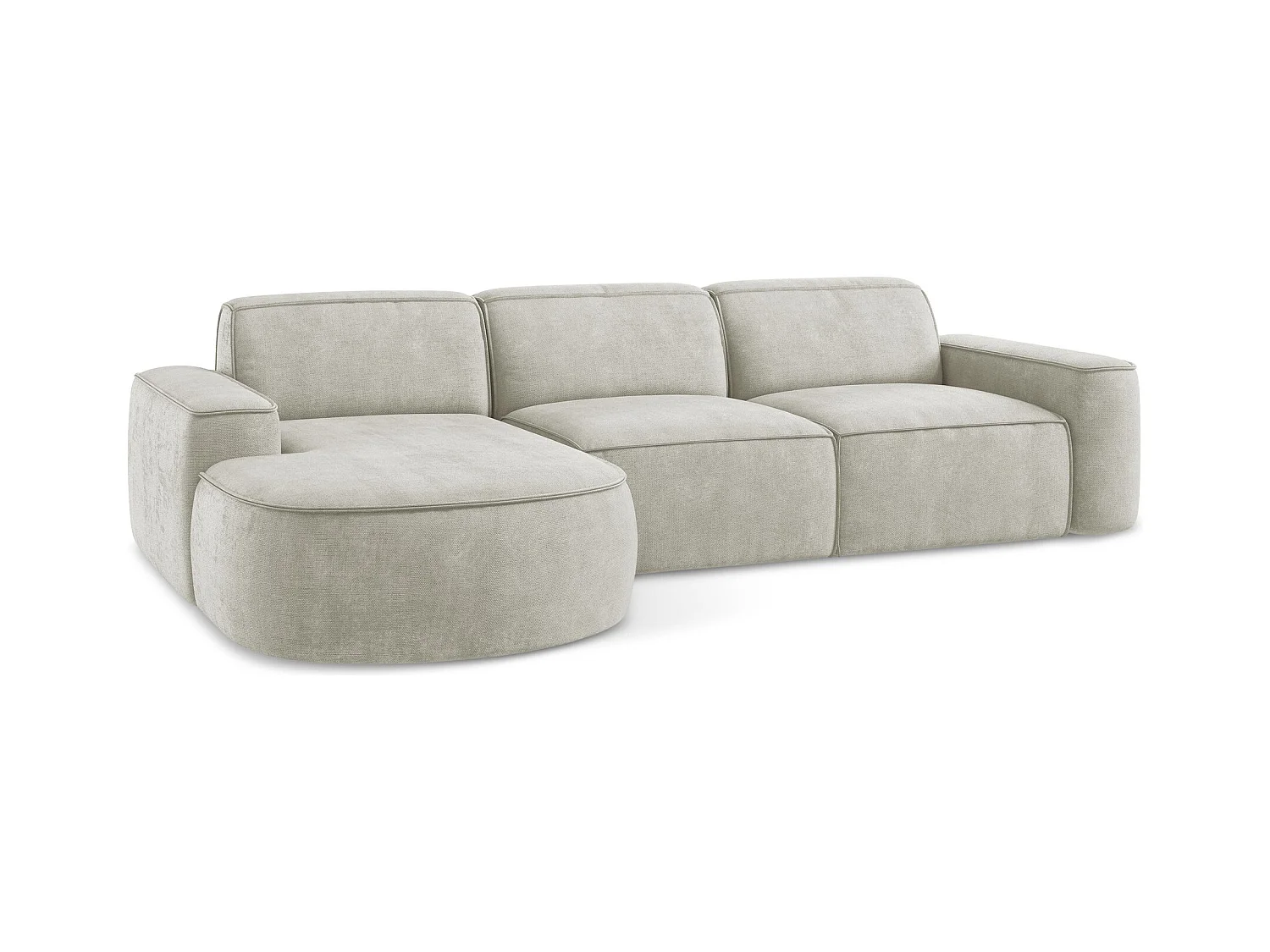 Canapé d'angle 3 places modulaire gauche en tissu chenille - perle - OMAO