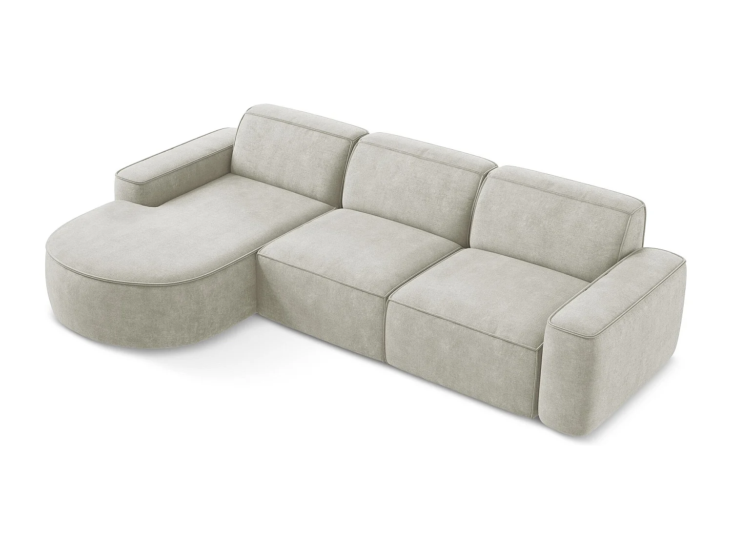 Canapé d'angle 3 places modulaire gauche en tissu chenille - perle - OMAO