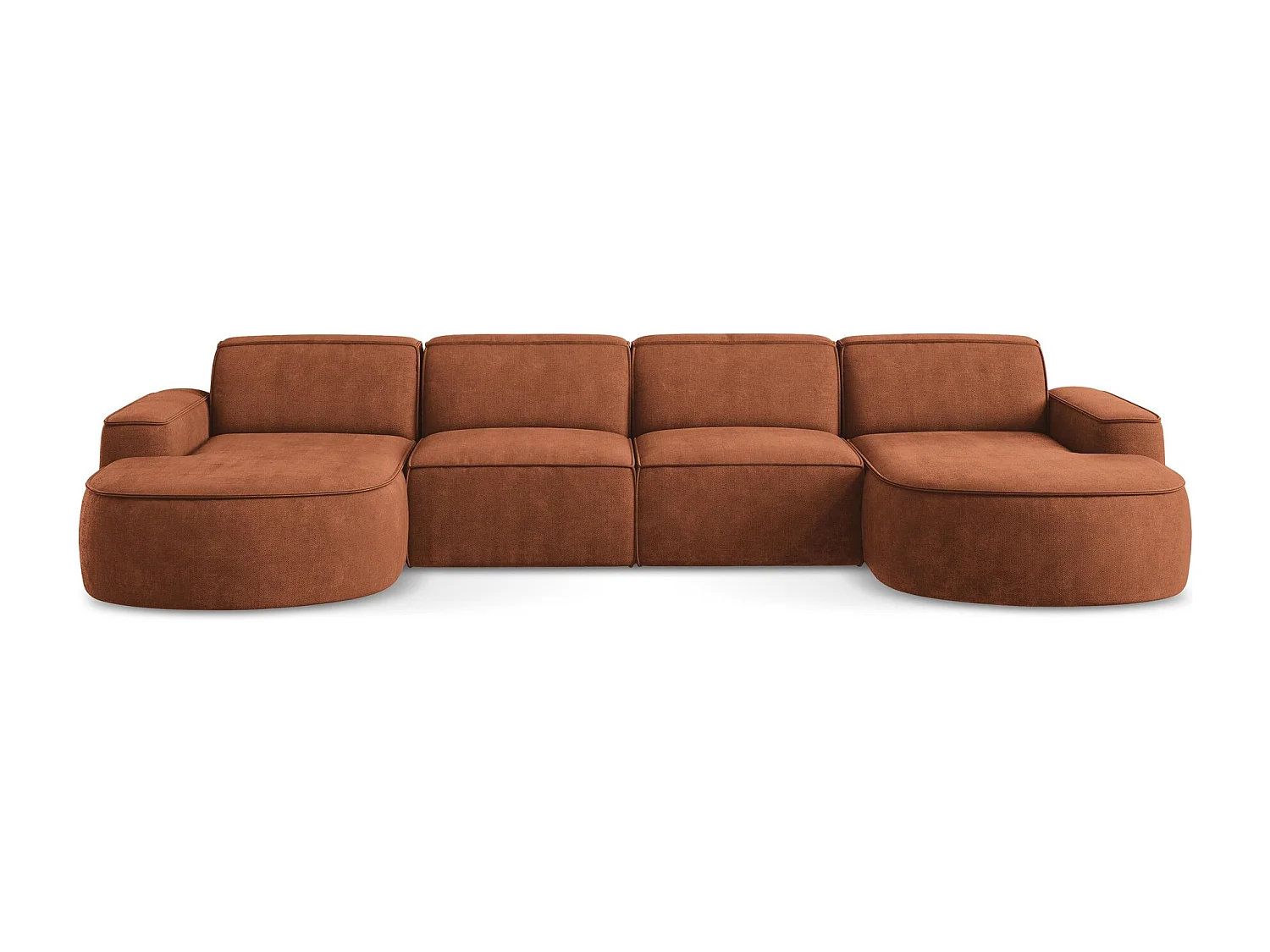 Canapé panoramique 4 places modulaire en tissu chenille - terre cuite - OMAO