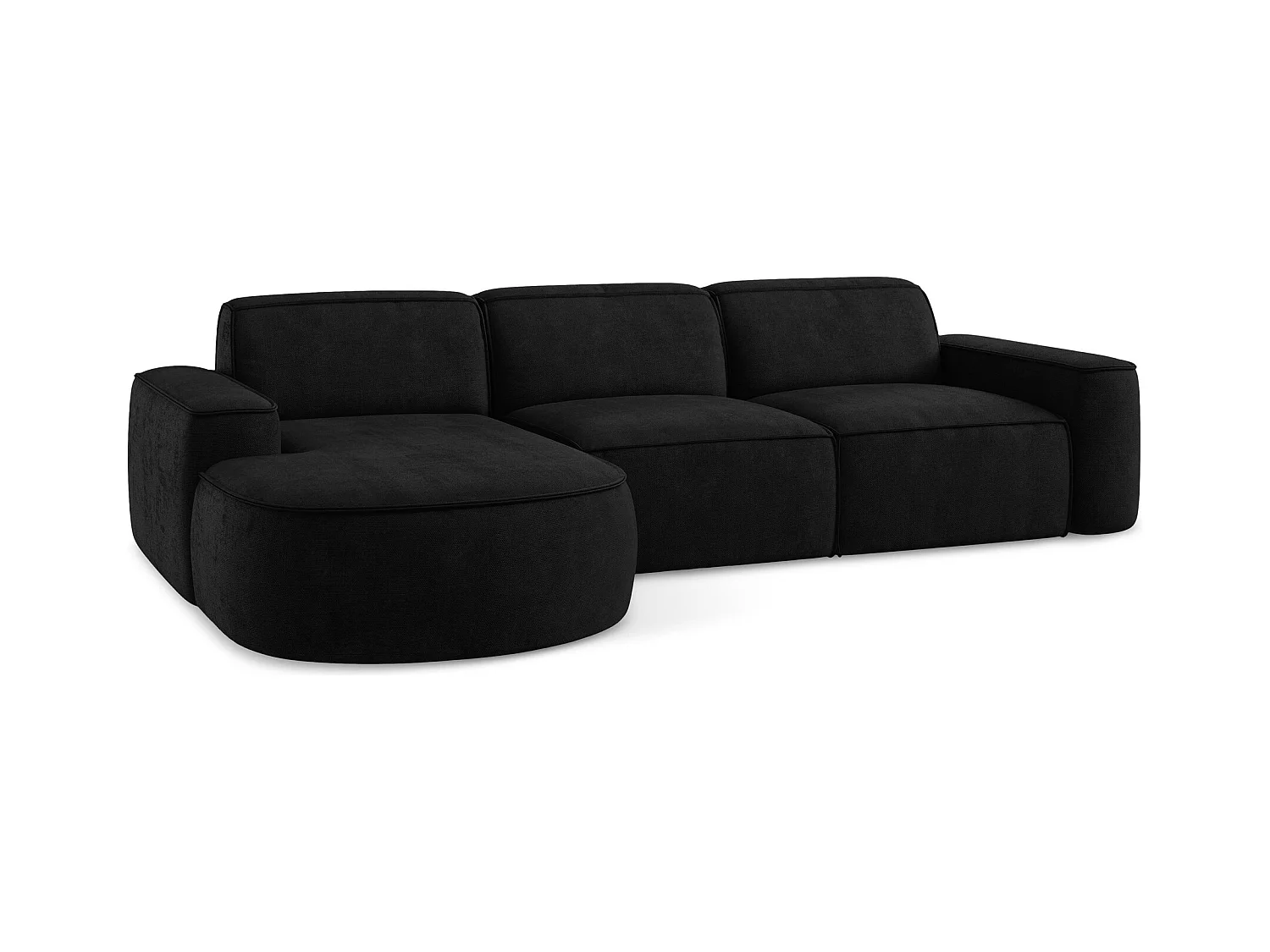 Canapé d'angle 3 places modulaire gauche en tissu chenille - noir - OMAO