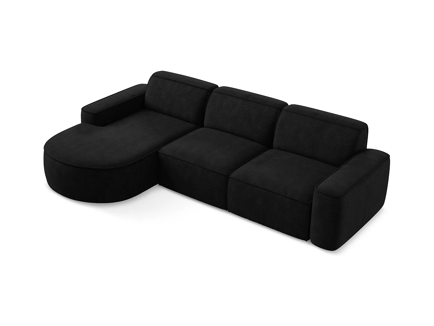 Canapé d'angle 3 places modulaire gauche en tissu chenille - noir - OMAO
