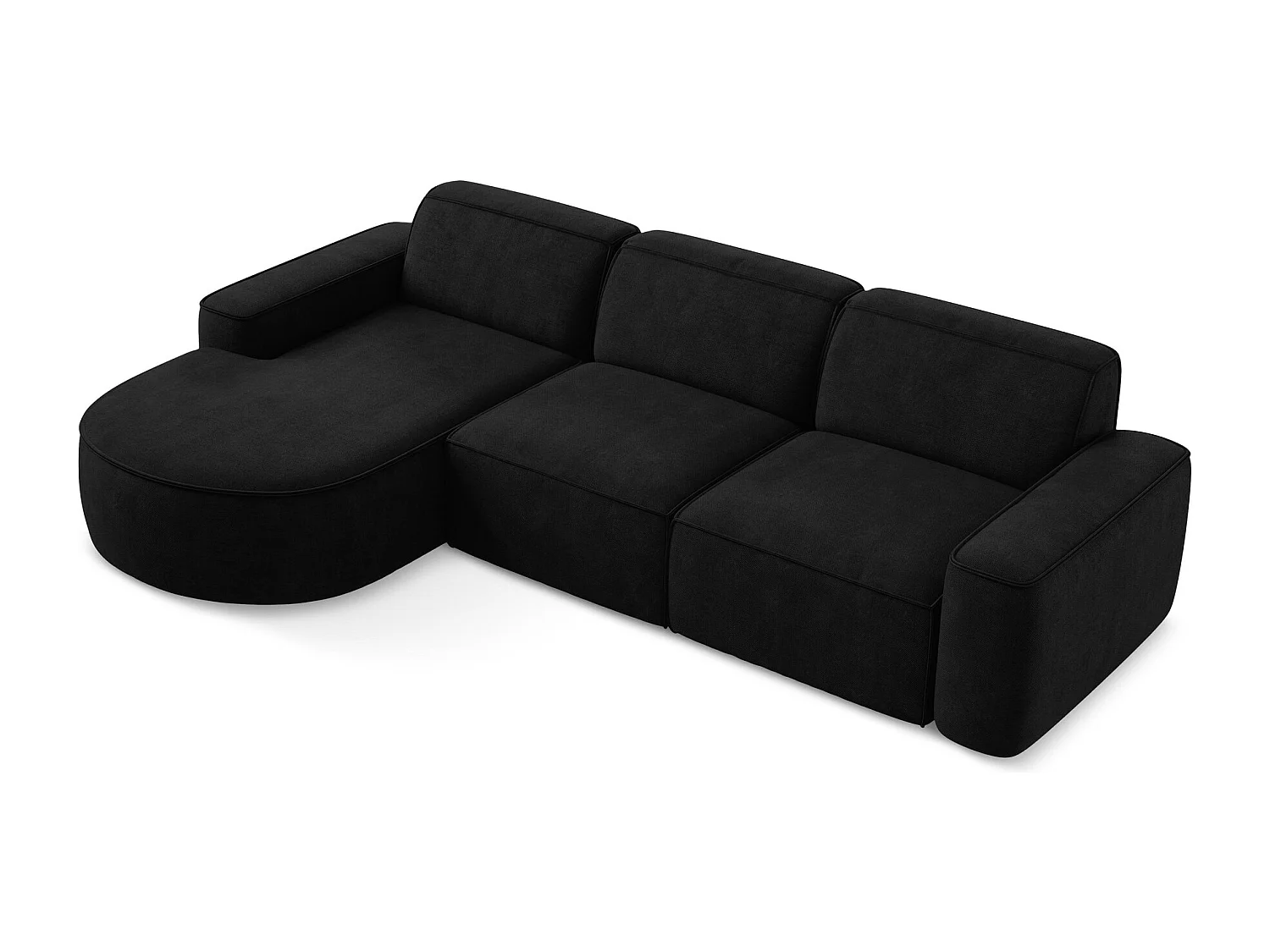 Canapé d'angle 3 places modulaire gauche en tissu chenille - noir - OMAO