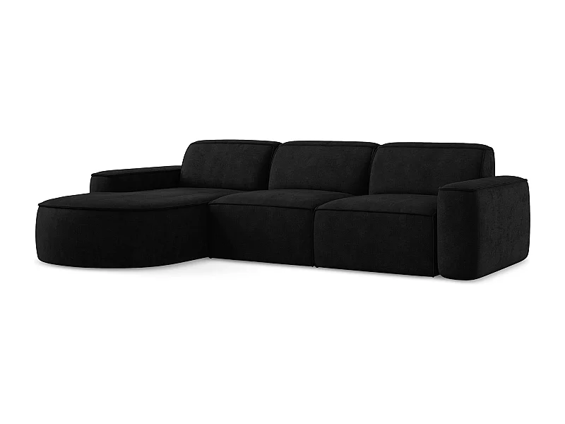 Canapé d'angle 3 places modulaire gauche en tissu chenille - noir - OMAO