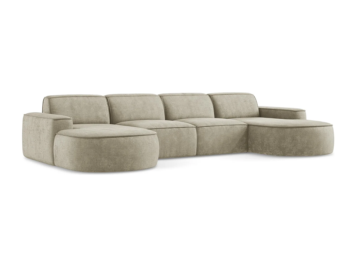 Canapé panoramique 4 places modulaire en tissu chenille - beige - OMAO