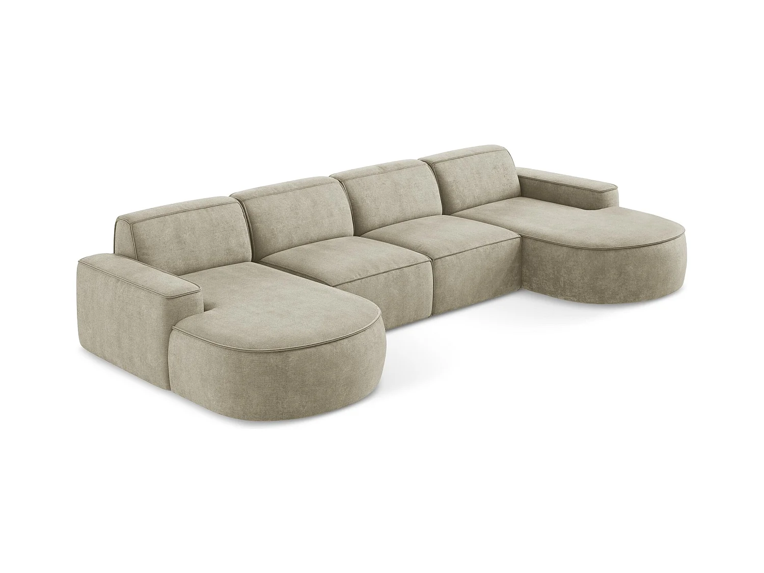 Canapé panoramique 4 places modulaire en tissu chenille - beige - OMAO