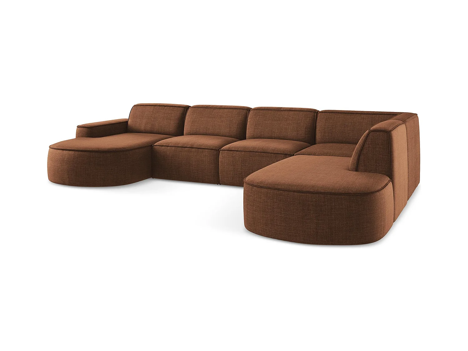 Canapé panoramique 5 places modulaire en tissu texturé - terre cuite - OMAO