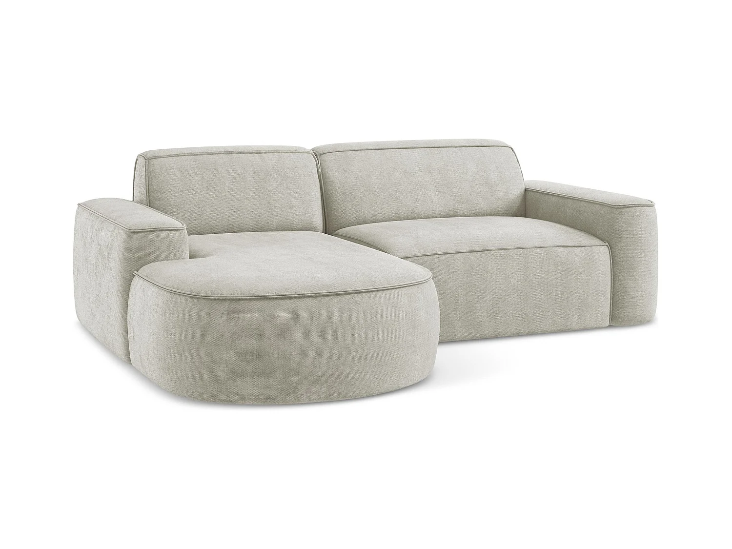 Canapé d'angle 2,5 places modulaire gauche en tissu chenille - perle - OMAO