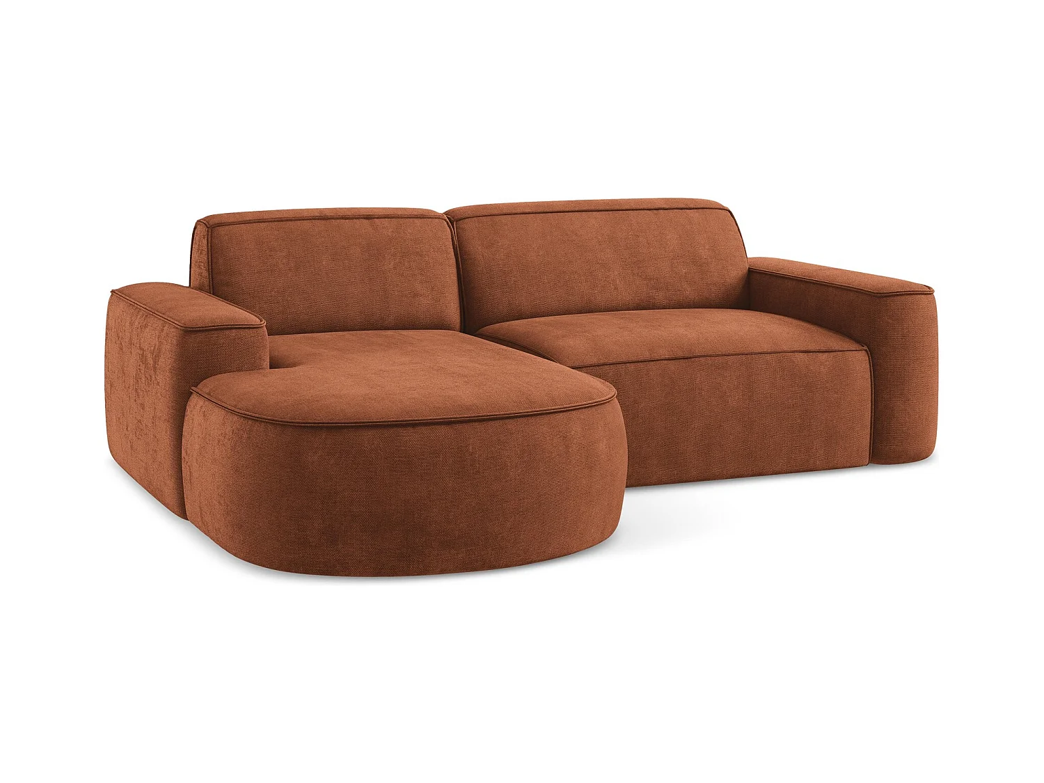 Canapé d'angle 2,5 places modulaire gauche en tissu chenille - terre cuite - OMAO