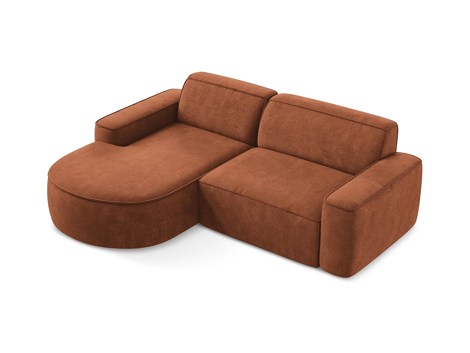 Canapé d'angle 2,5 places modulaire gauche en tissu chenille - terre cuite - OMAO