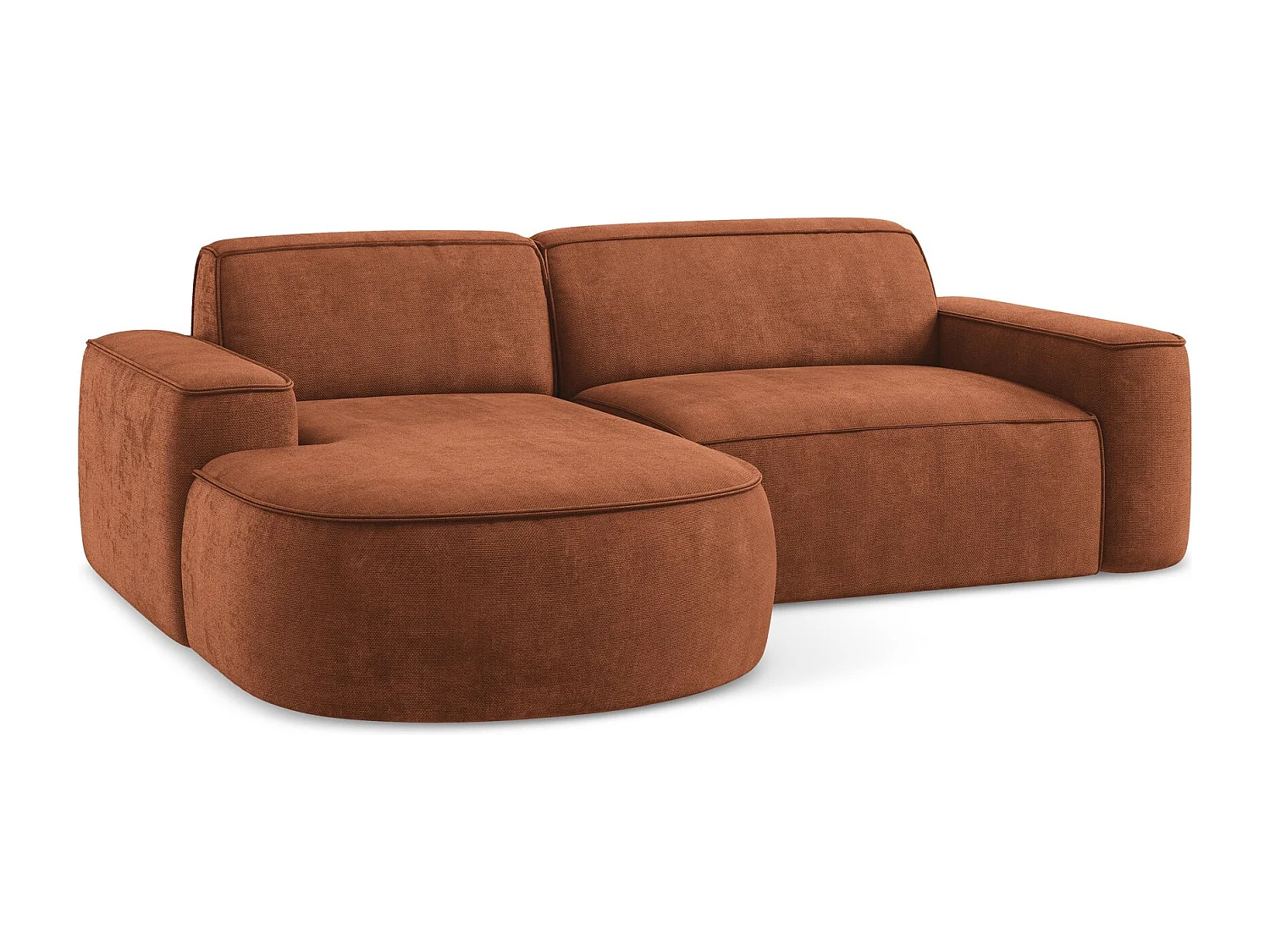 Canapé d'angle 2,5 places modulaire gauche en tissu chenille - terre cuite - OMAO