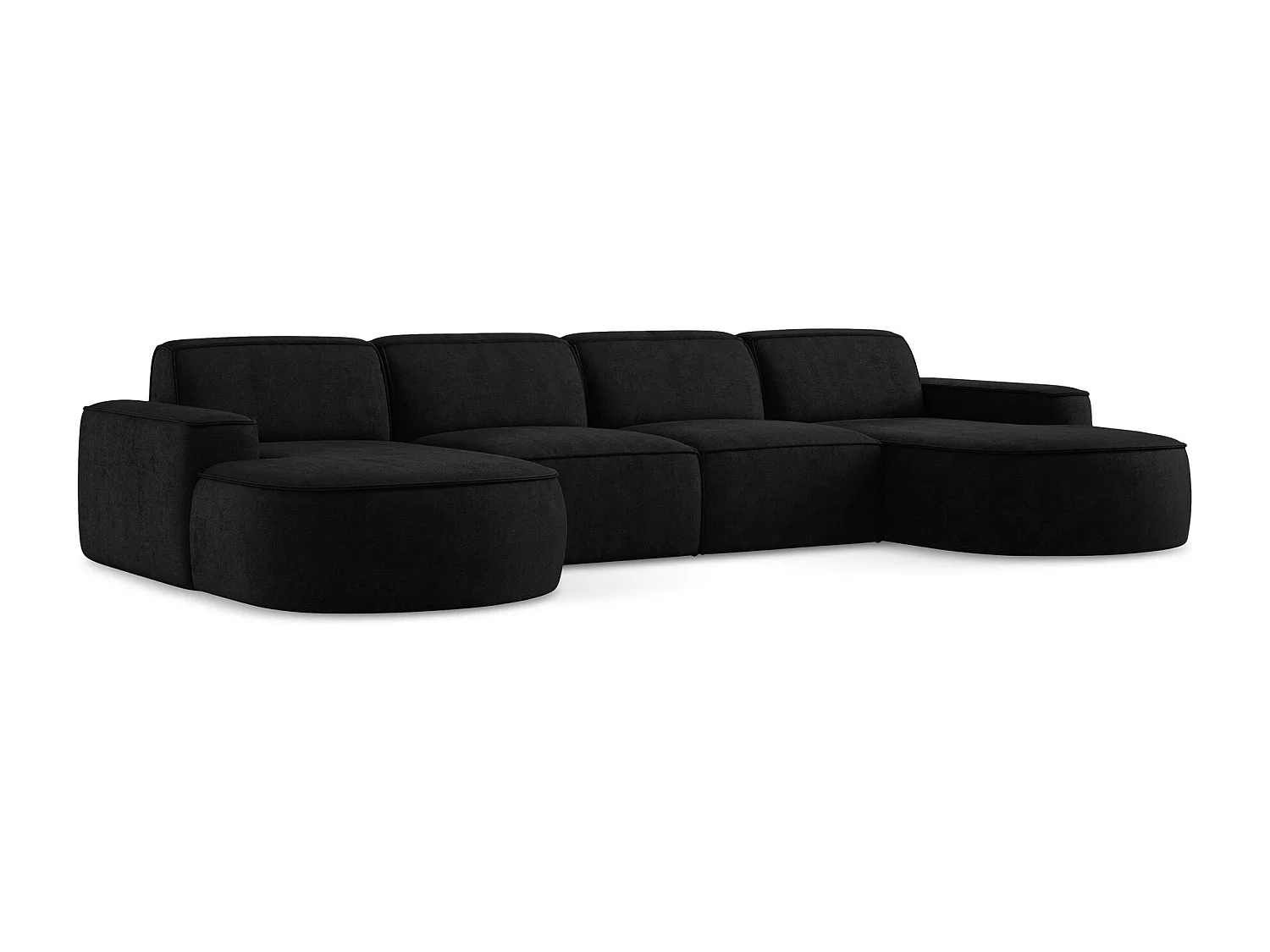 Canapé panoramique 4 places modulaire en tissu chenille - noir - OMAO