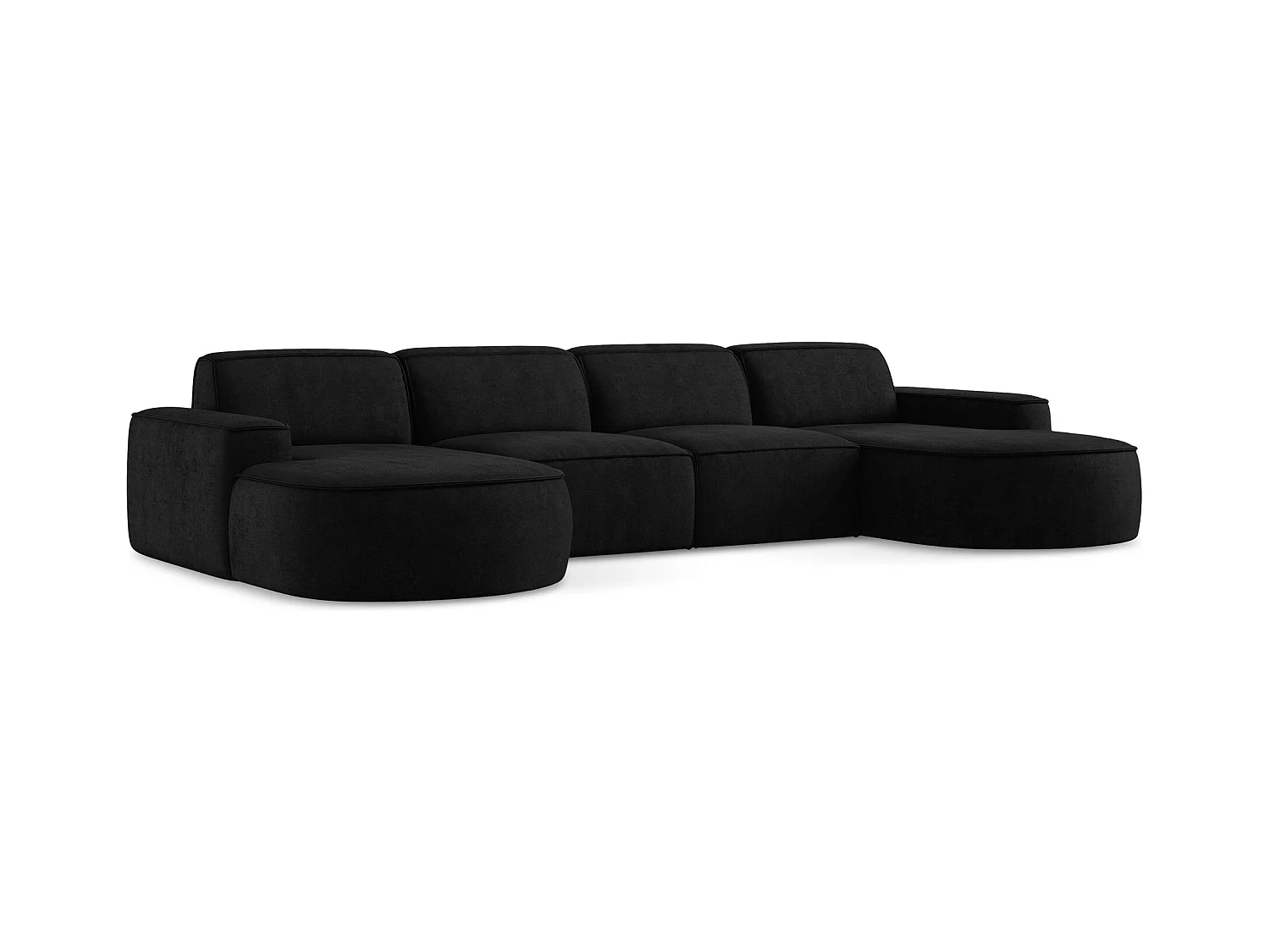 Canapé panoramique 4 places modulaire en tissu chenille - noir - OMAO