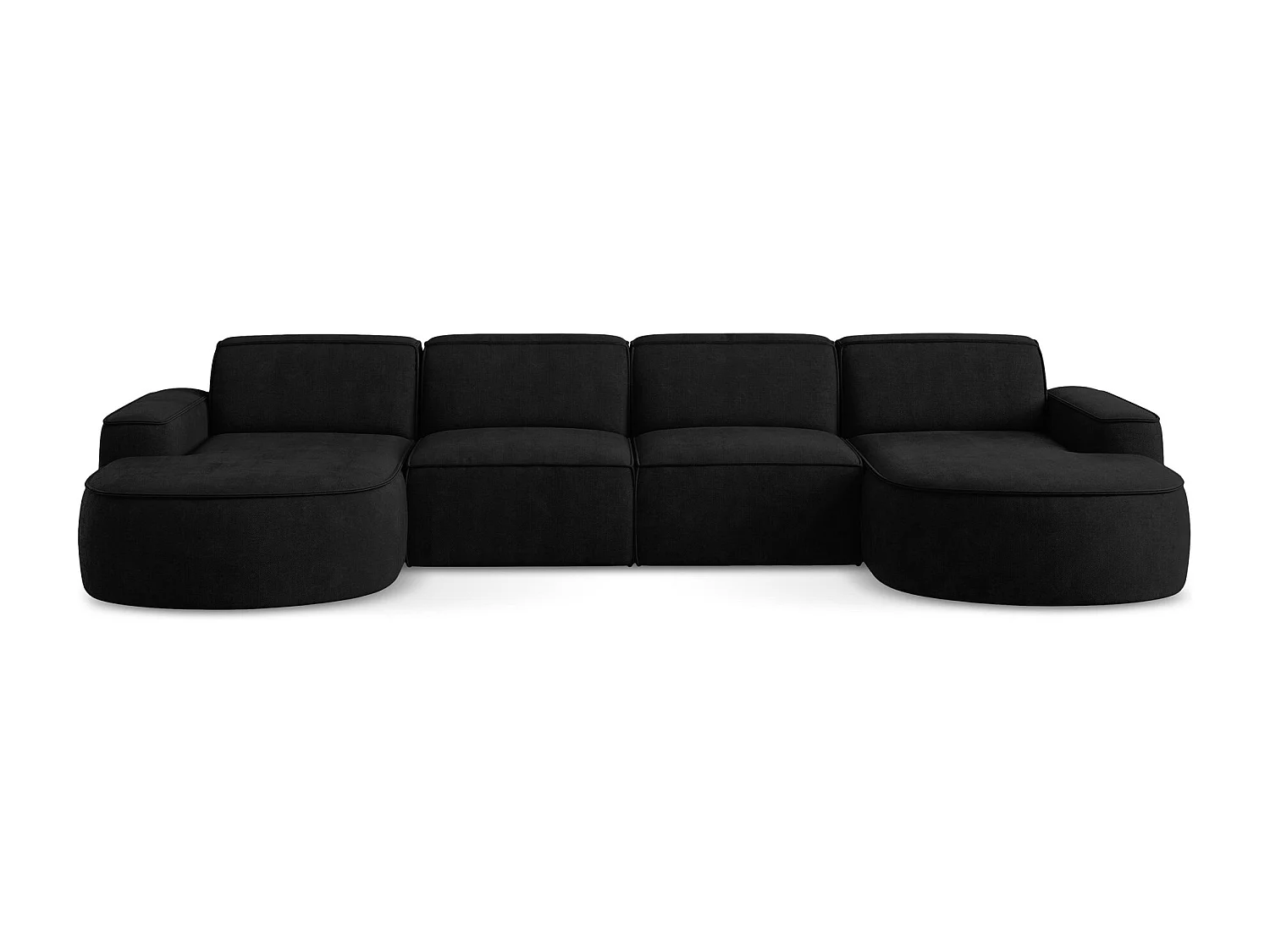 Canapé panoramique 4 places modulaire en tissu chenille - noir - OMAO