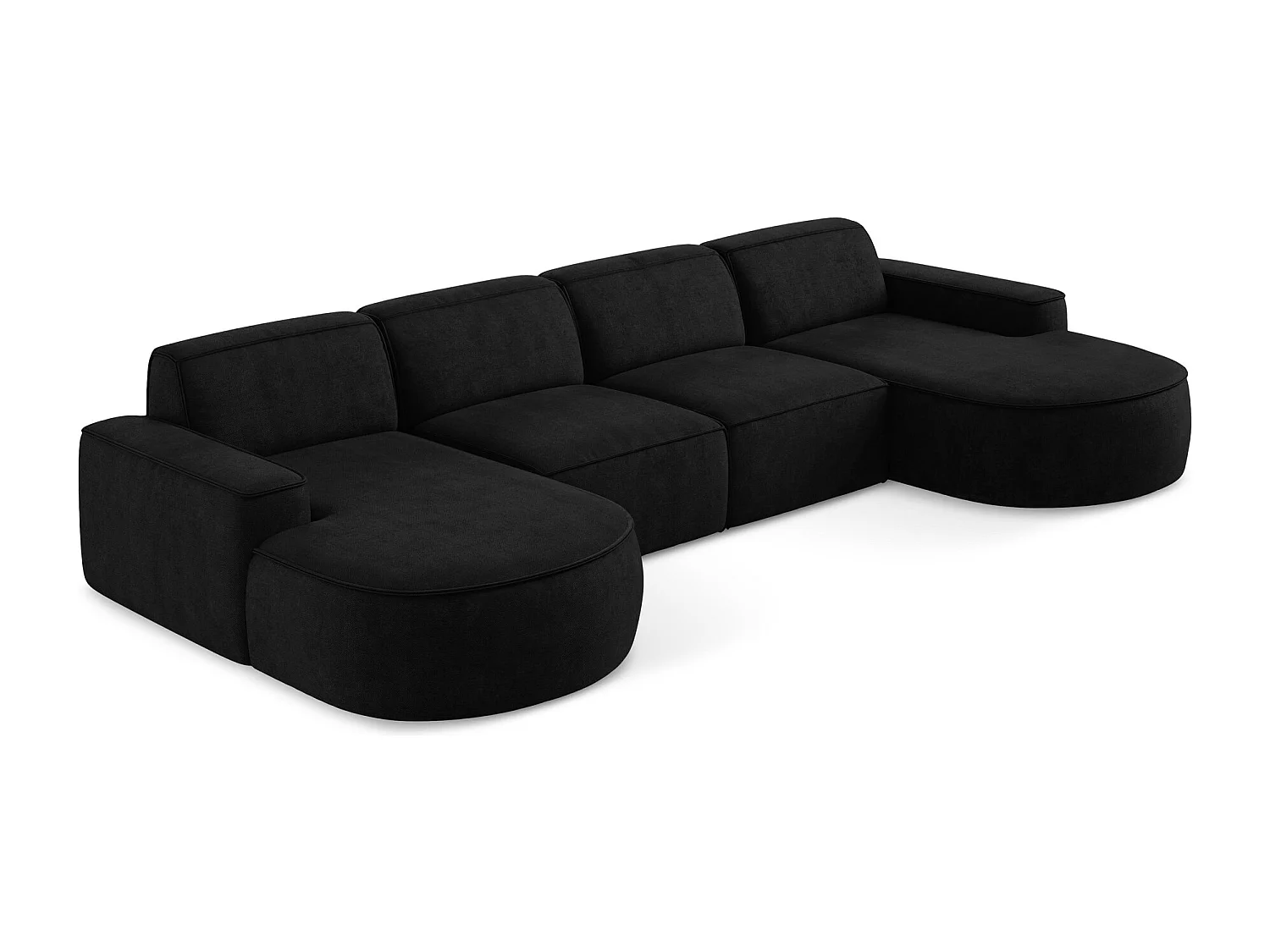 Canapé panoramique 4 places modulaire en tissu chenille - noir - OMAO