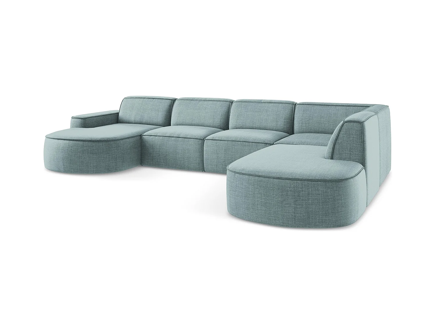 Canapé panoramique 5 places modulaire en tissu texturé - jeans - OMAO