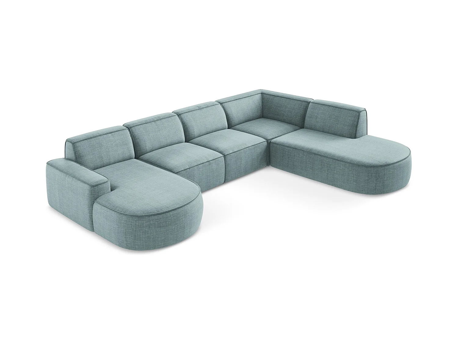 Canapé panoramique 5 places modulaire en tissu texturé - jeans - OMAO