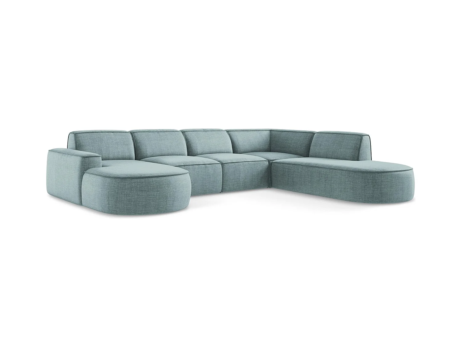 Canapé panoramique 5 places modulaire en tissu texturé - jeans - OMAO