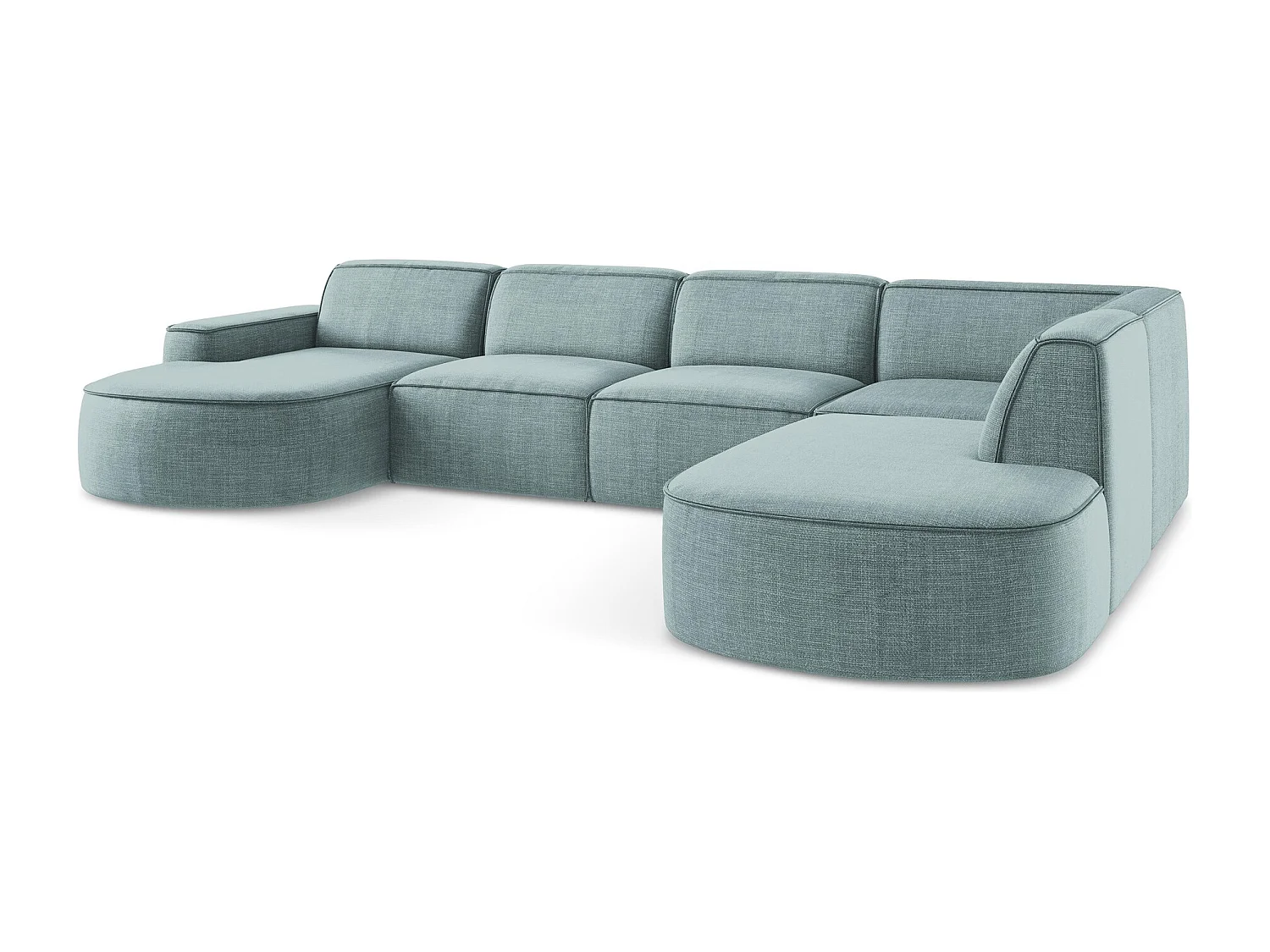 Canapé panoramique 5 places modulaire en tissu texturé - jeans - OMAO