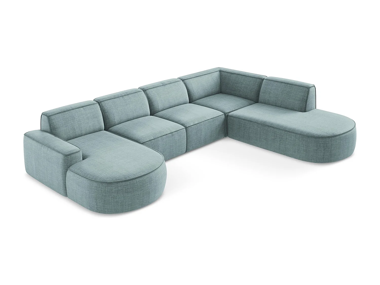 Canapé panoramique 5 places modulaire en tissu texturé - jeans - OMAO